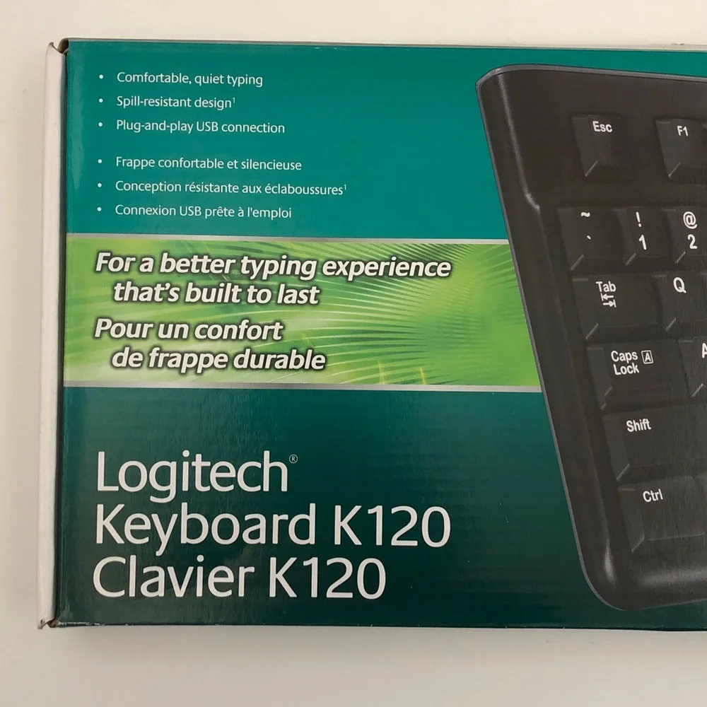 Logitech Black Full-Size Wired Keyboard K120 spill resistant new in box